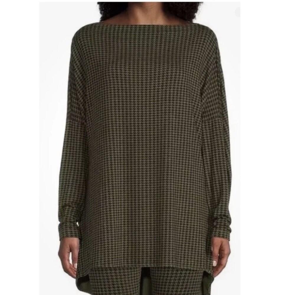 Bryn Walker Dimitri Tunic Top Brown Black Houndstooth Long Sleeve Size L??